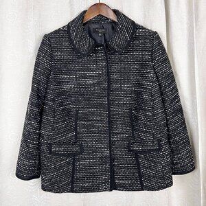 Talbots Woman black tweed short suit jacket wool blend snap front blazer classic